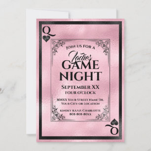Invitation Reine Rose de cœur Soirée de Jeux entre Dames