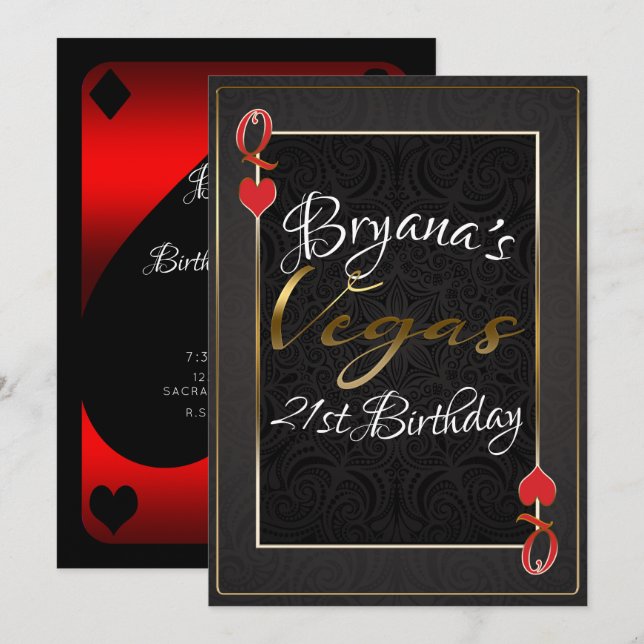 Invitation Reine Rouge et Noire de Cœur Vegas 21e Anniversair (Devant / Derrière)