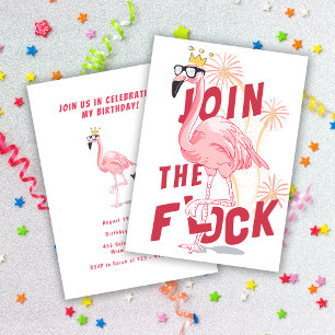 Invitation Rejoignez Le Flock Funny Pink Flamant rose Anniver