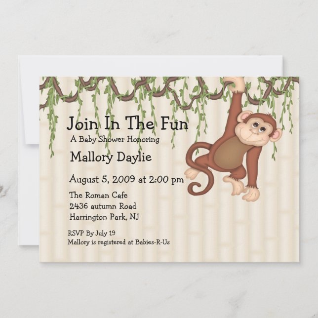 Invitation Rejoignez Le Fun Monkey Baby shower (Devant)