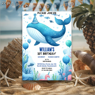 Invitation Rejoignez le poisson cool baleine bleu marine requ