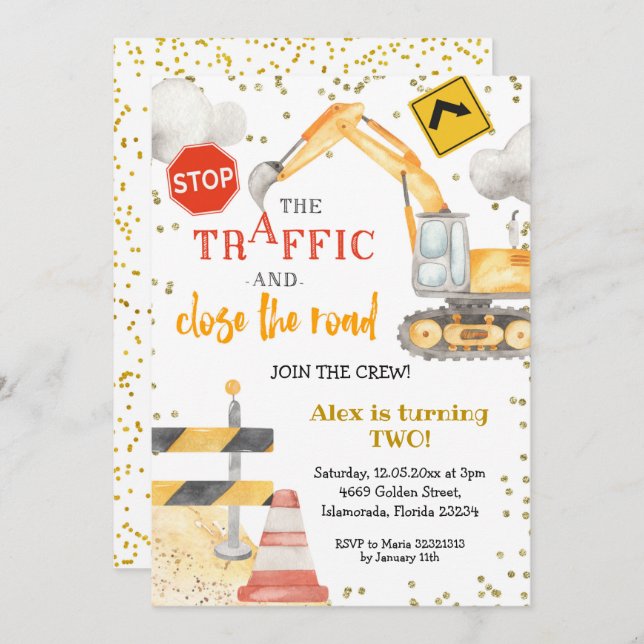 Invitation Rejoignez l'Invitation d'anniversaire de la constr (Devant / Derrière)