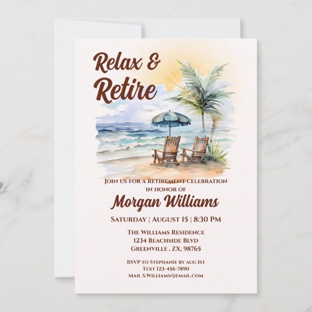 Invitation Relax et Retire Chaise de plage Tropical Retraite (Devant)