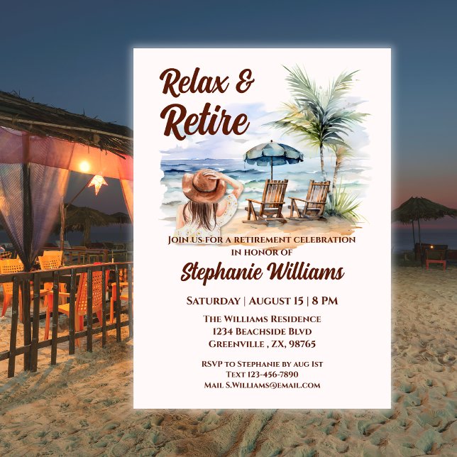 Invitation Relaxer et Prendre sa Retraite Plage Tropicale Ret (Créateur téléchargé)