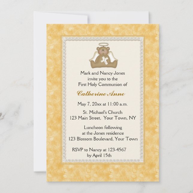 Invitation religieuse Ange Bear, Jaune Daisy (Devant)