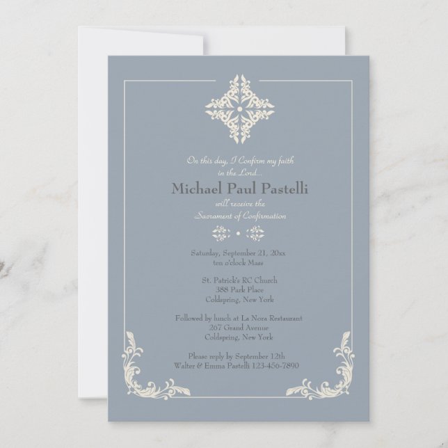 Invitation religieuse bleue exceptionnelle avec cr (Devant)