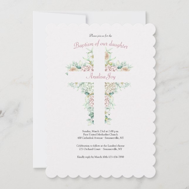 Invitation religieuse croisée florale (Devant)