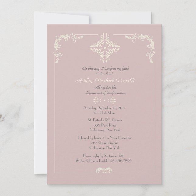 Invitation religieuse croix rose exceptionnelle (Devant)