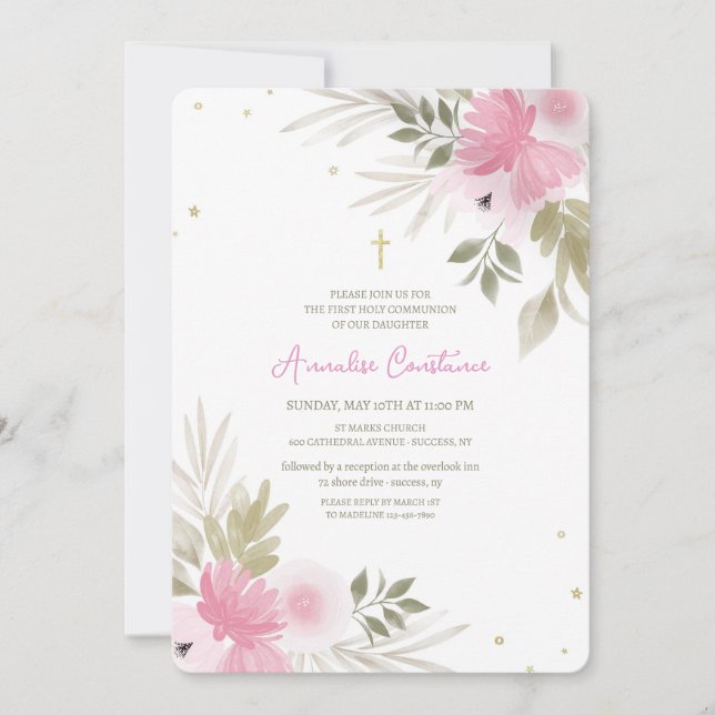 Invitation Religieuse Florale Joyeuse (Devant)