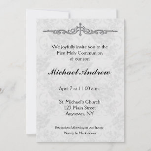 Invitation religieuse Grey Damask