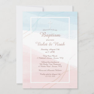 Invitation religieuse moderne bleue et rose