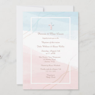 Invitation religieuse moderne bleue et rose