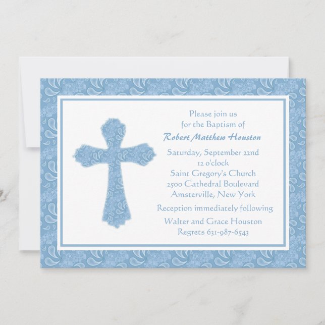 Invitation religieuse Paisley Blue (Devant)