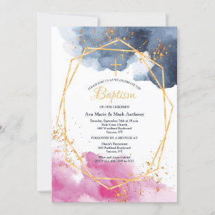 Invitation religieuse rose et bleu