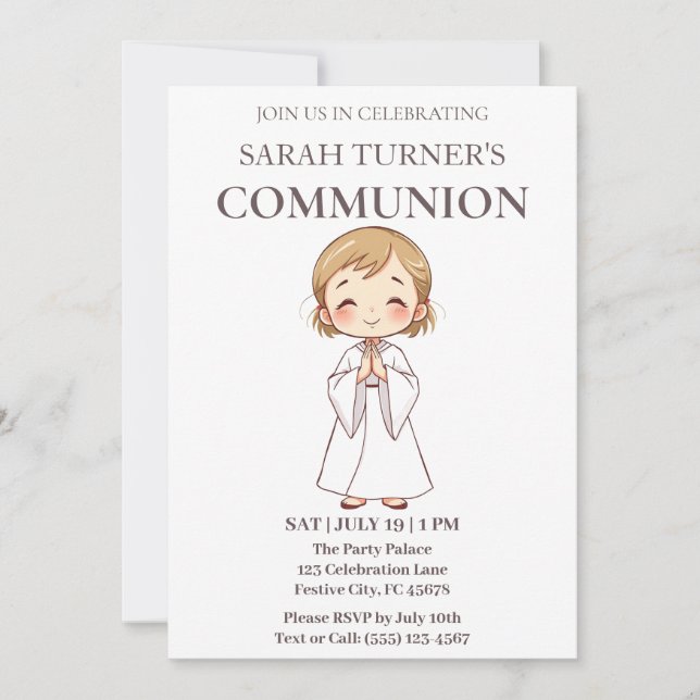 Invitation Religieuses Filles Première Communion Chrétienne (Devant)