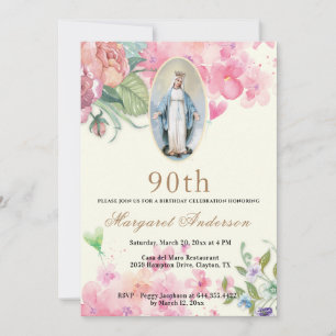 Invitation Religieux Anniversaire Vierge Marie Écriture Flora