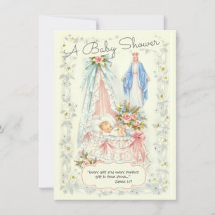 Invitation Religieux catholique Vintage bébé fille douche