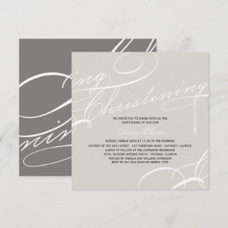 Invitation Religieux gris croisé moderne de baptême préétabli
