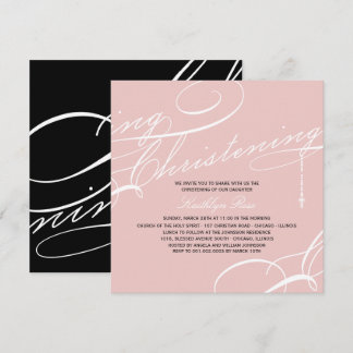 Invitation Religieux rose croisé moderne de baptême préétabli