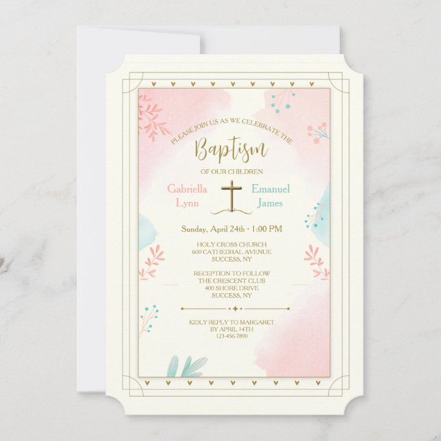 Invitation Religieux Rose et Bleu Superposés (Devant)