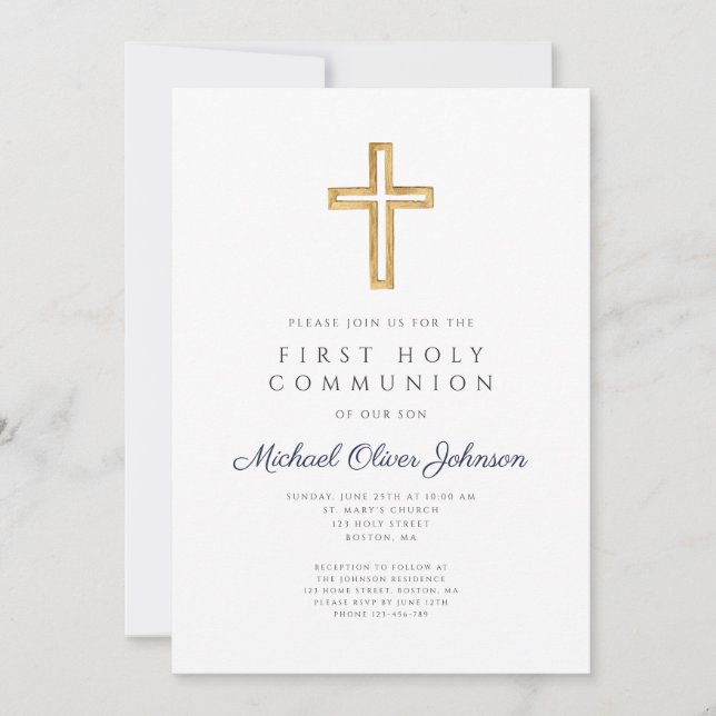 Invitation Religious Blue Boy First Communion (Devant)