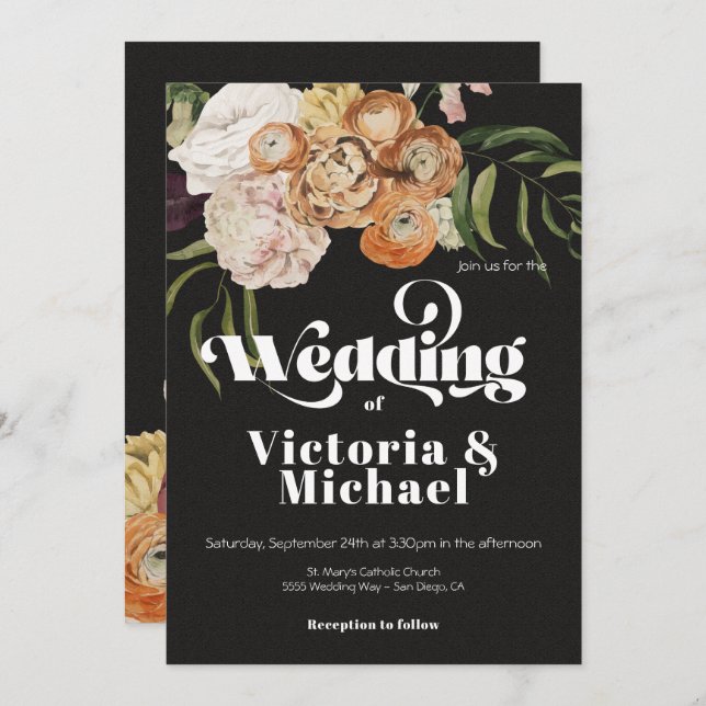 Invitation Rembrandt Automne Automne Floral Dark & Moody Mari (Devant / Derrière)