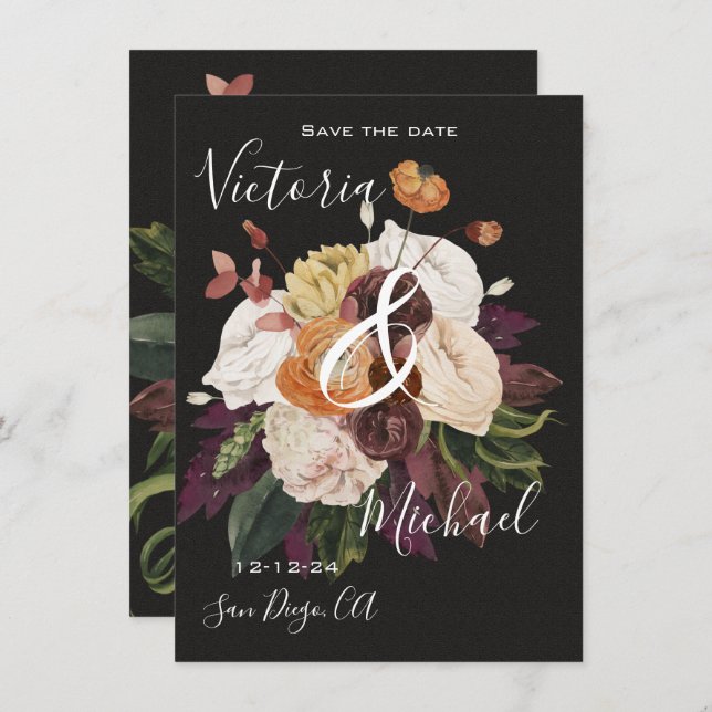 Invitation Rembrandt Autumn Floral Save the Date Mariage (Devant / Derrière)