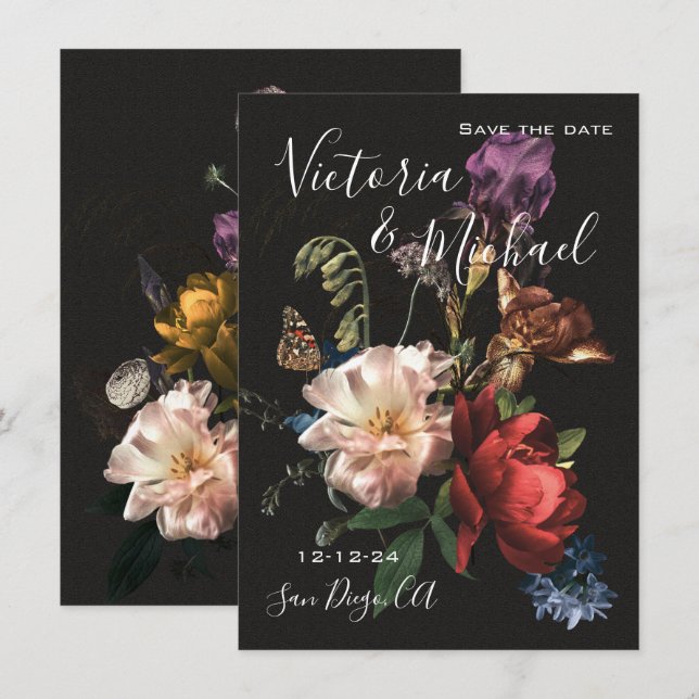 Invitation Rembrandt Fleurs Save the Date Mariage (Devant / Derrière)