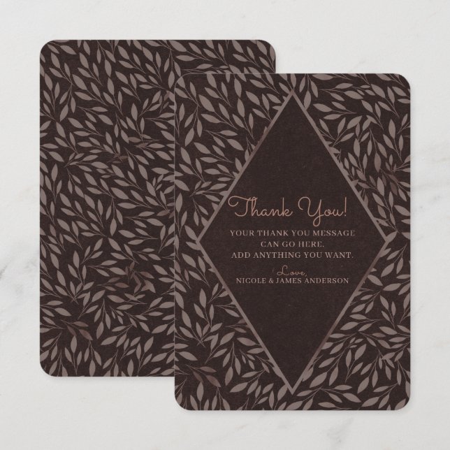 Invitation Remerciement botanique feuilles rose mauve chocola (Devant / Derrière)