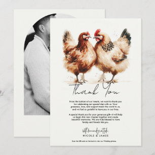 Invitation Remerciement de mariage à l'aquarelle de poulets b