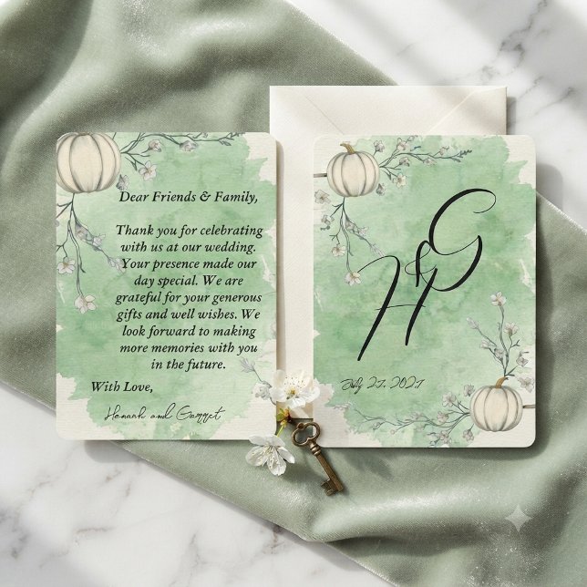 Invitation Remerciement de mariage citrouille vert rustique (Créateur téléchargé)