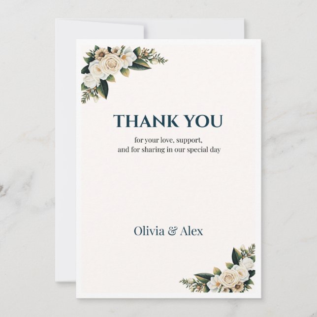 Invitation Remerciement de mariage classique avec verdure (Devant)