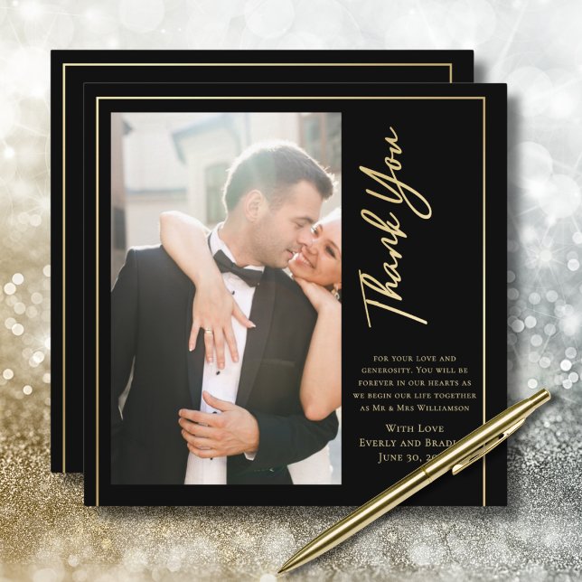 Invitation Remerciement de mariage écriture dorée sur fond no (Créateur téléchargé)