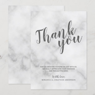 Invitation Remerciement de mariage élégant en marbre blanc ra
