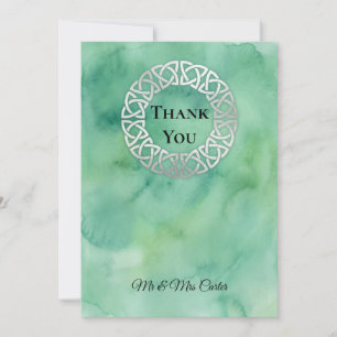 Invitation Remerciement de mariage élégant vert aquarelle cel