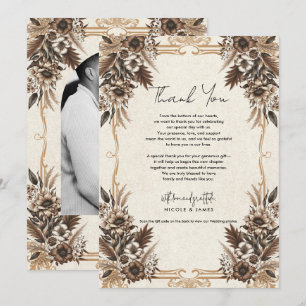 Invitation Remerciement de Mariage Élégant Vintage Bohème Flo