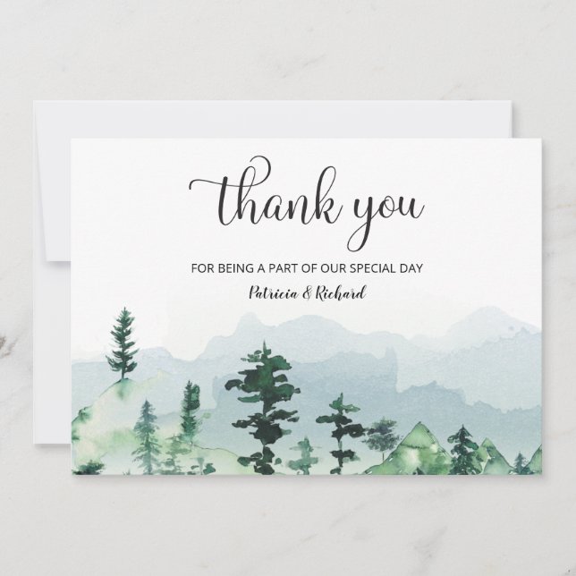 Invitation Remerciement de mariage en plein air dans une forê (Devant)