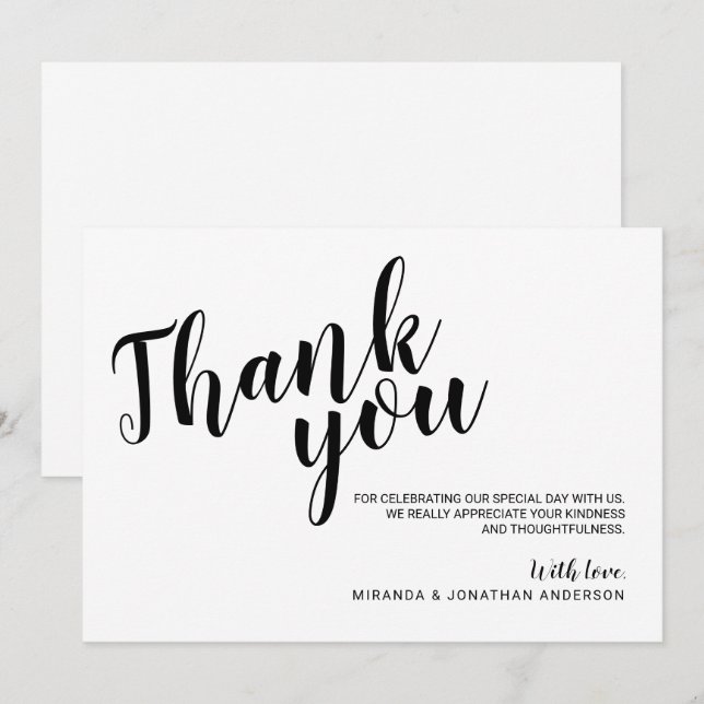 Invitation Remerciement de mariage en script moderne (Devant / Derrière)