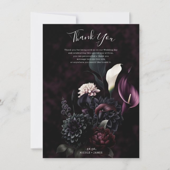 Invitation Remerciement de mariage floral romantique sombre e (Devant)