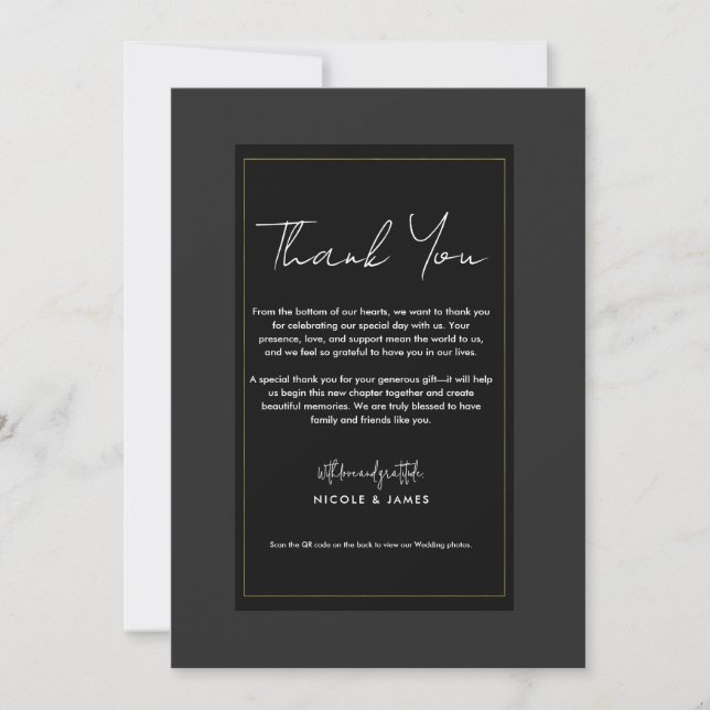 Invitation Remerciement de mariage moderne minimal noir gris  (Devant)