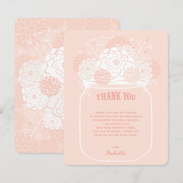 Invitation Remerciement de mariage Pot Mason Floral Rose (Devant / Derrière)