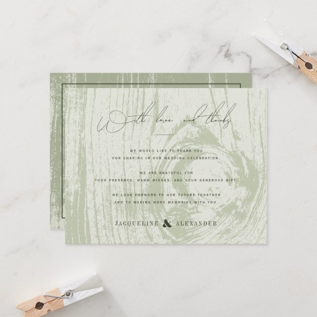 Invitation Remerciement de mariage printanier en bois rustiqu (Devant/Arrière en situation)