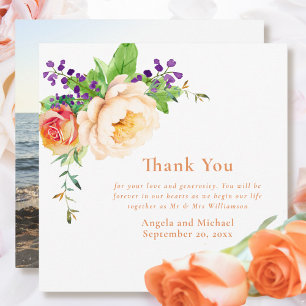Invitation Remerciement de mariage Roses aquarelle Sauge Abri
