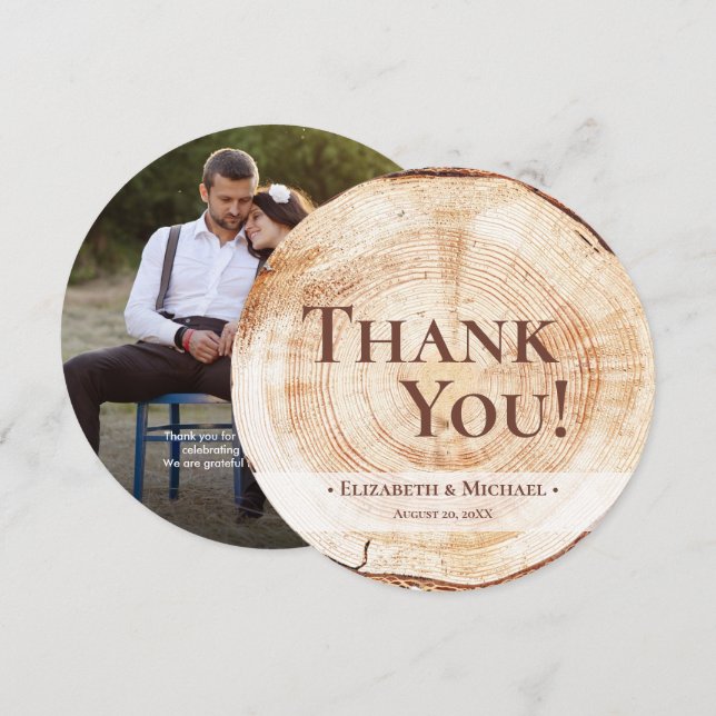 Invitation Remerciement de mariage rustique avec grain de boi (Devant / Derrière)