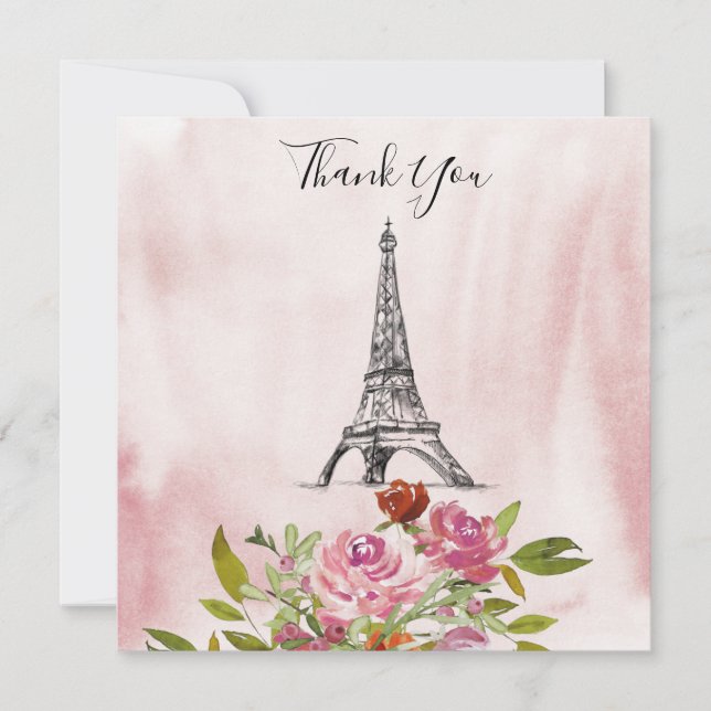 Invitation Remerciement de mariage Tour Eiffel aquarelle Bour (Devant)