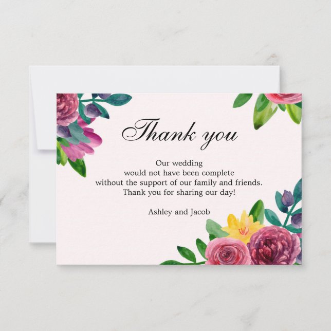 Invitation Remerciement floral. Note de mariage aux fleurs aq (Devant)