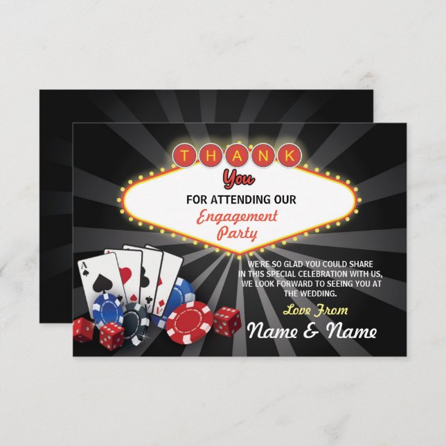 Invitation Remerciement Mariage Fiançailles Casino Las Vegas (Devant / Derrière)