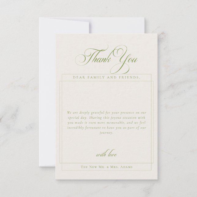 Invitation Remerciement photo simple calligraphie verte class (Devant)