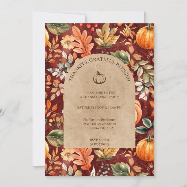 Invitation Remerciements à la Soirée de Thanksgiving (Devant)