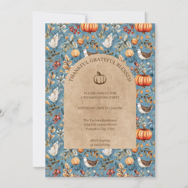 Invitation Remerciements à la Soirée de Thanksgiving (Devant)